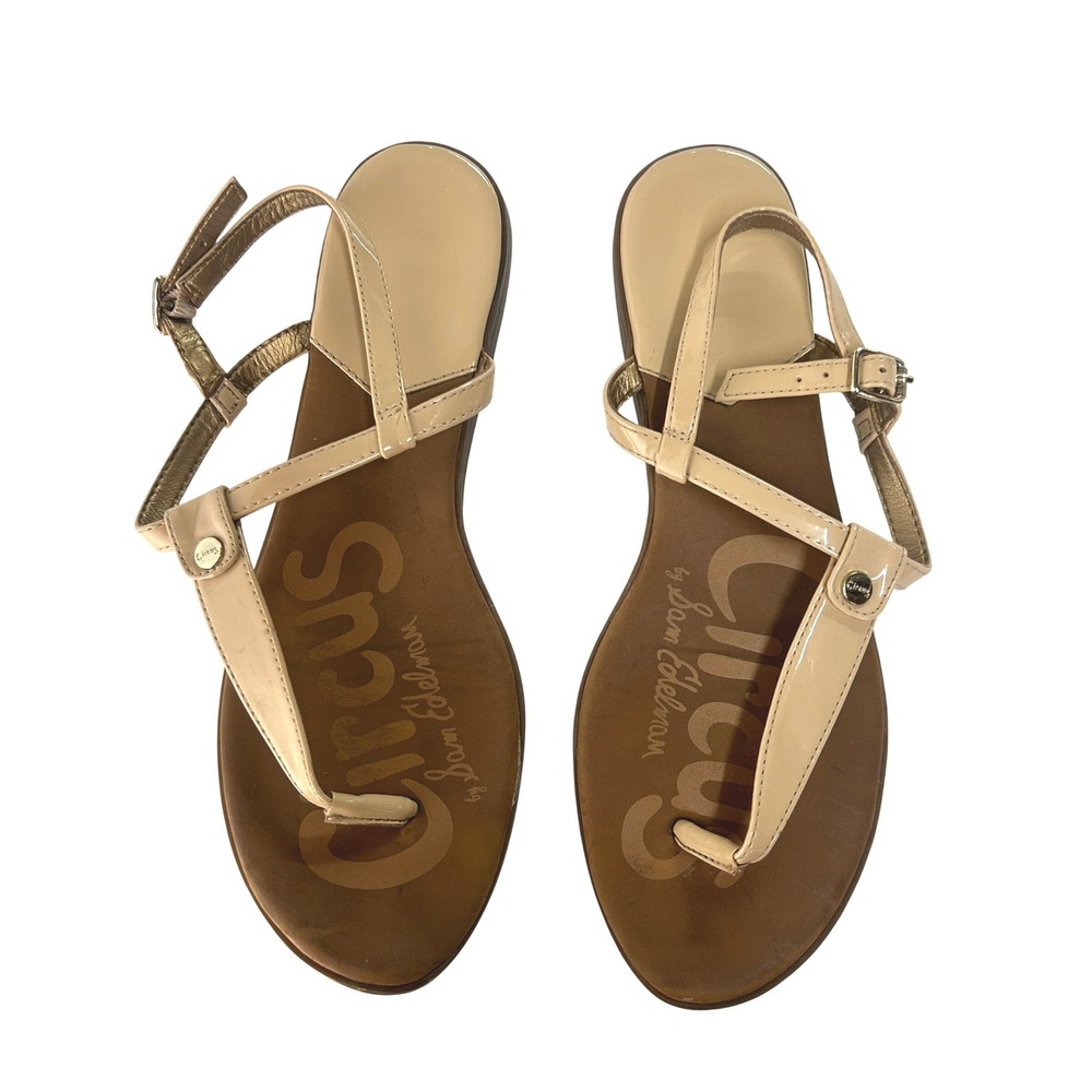 Sam Edelman Circus Cayden Patent T-Strap Sandals 9.5 Nude Minimalist Preppy
